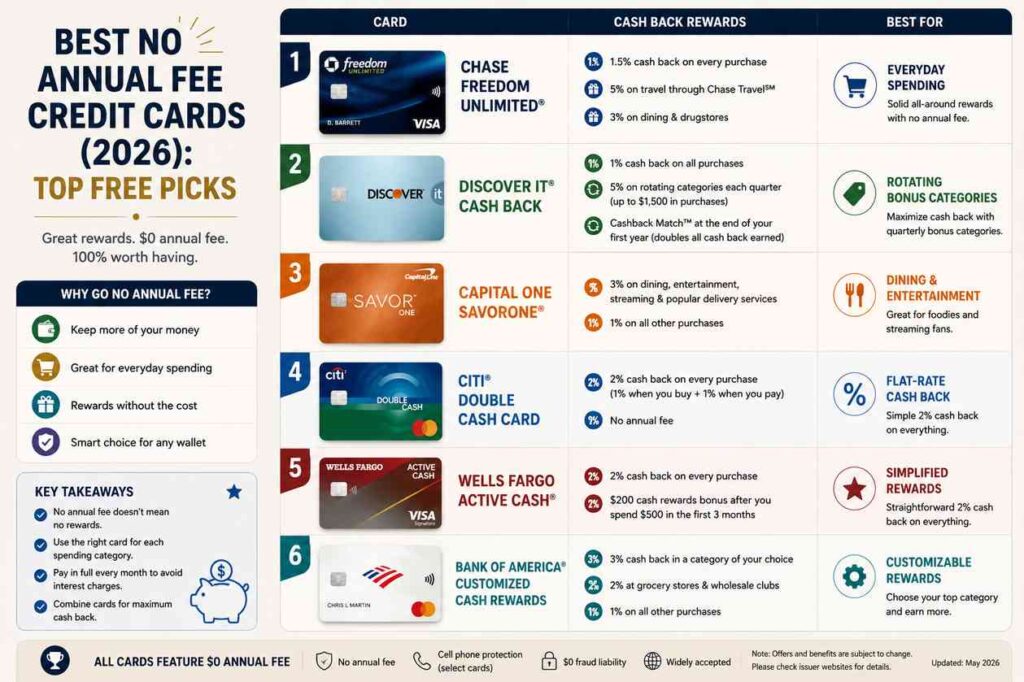 Best no annual fee cards 100kb (2026)
